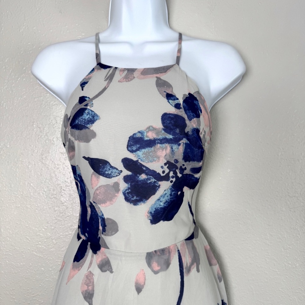 Lulus All I need blue gray floral open lace up back maxi dress S - Picture 3 of 12